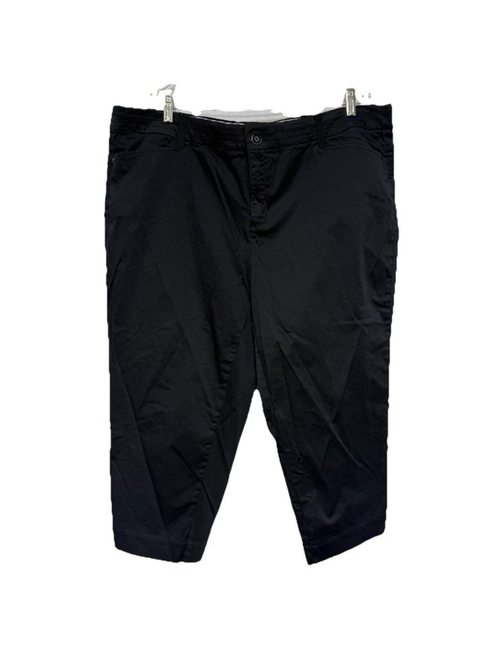 intro love the fit Women's 20W Plus Capri Pants Stretch Black Flat Front Solid